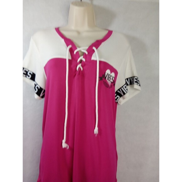 No Boundaries Lg(11/13) Pullover Drawstring V-neckline Pink White - Picture 5 of 11